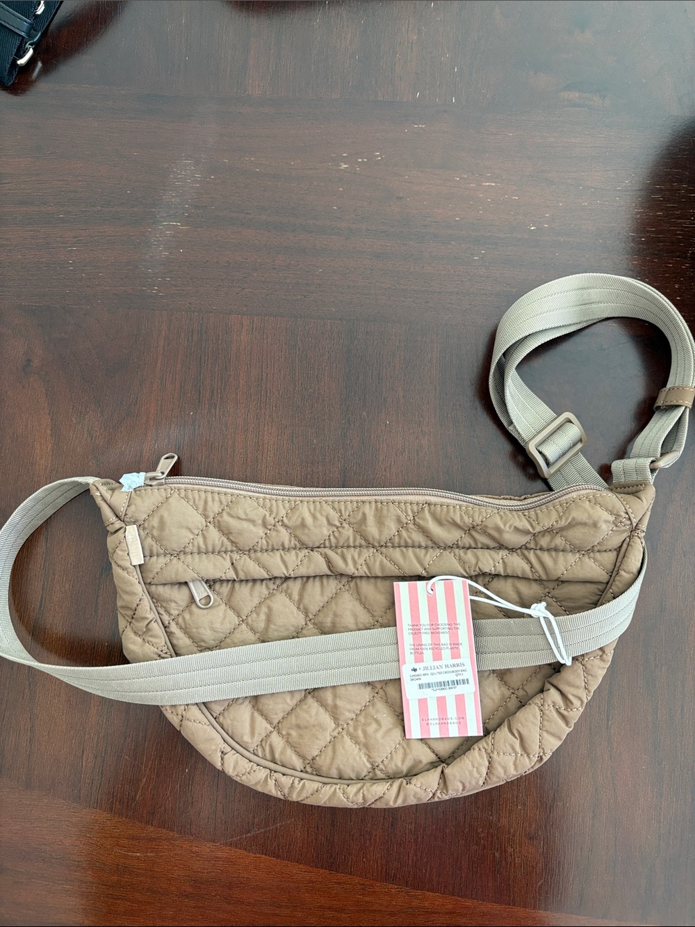 Quilted Crossbody Sling Bag in Taupe by